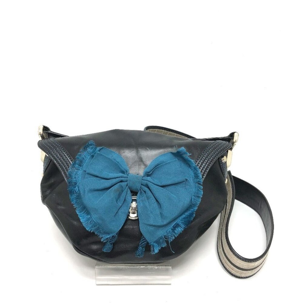 CELINE 115/130 ribbon Crossbody Bag Shoulder Bag Leather Black/SilverHardware - Picture 1 of 15